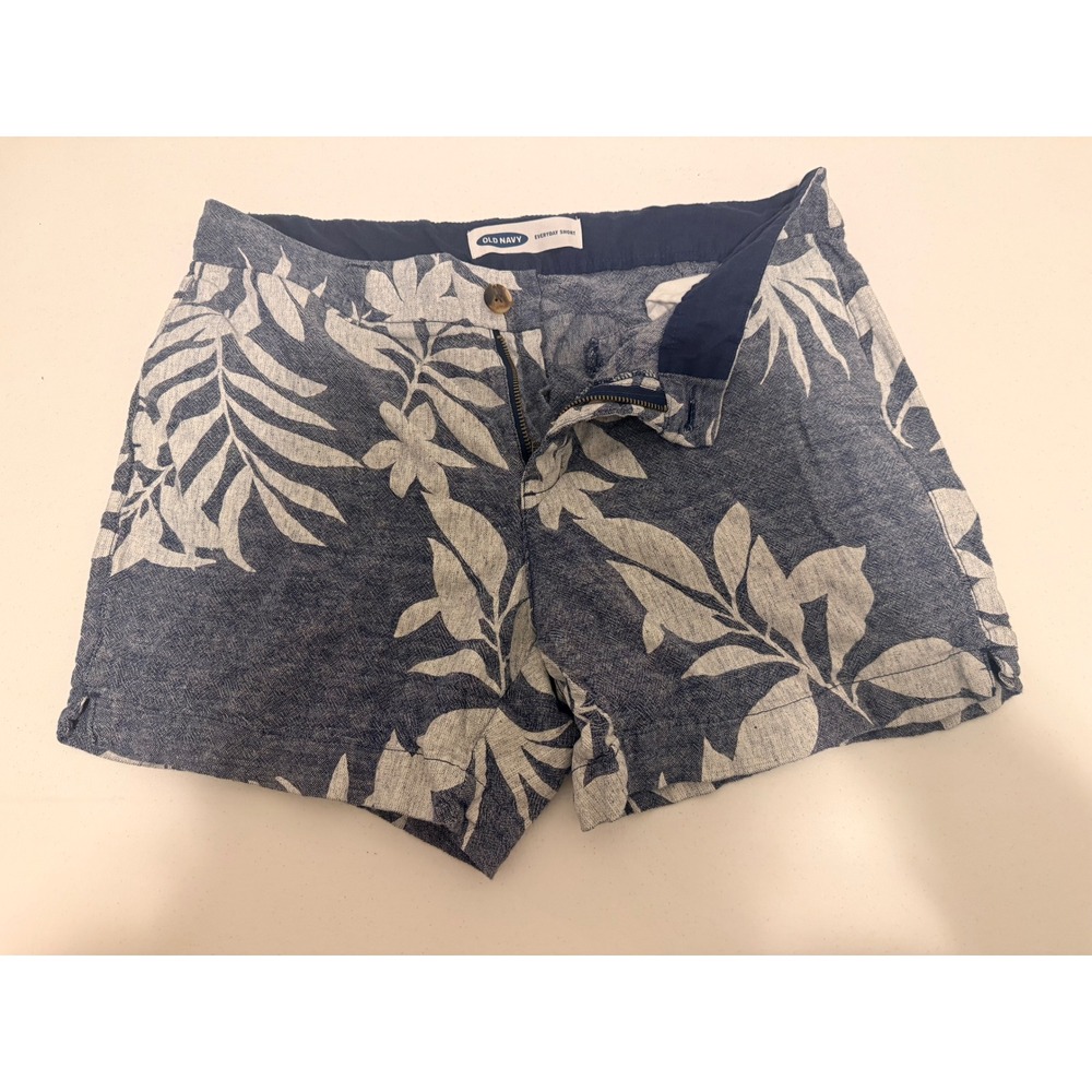 Old Navy Size 10 Blue White Tropical Floral Linen Blend Everyday Shorts 5 Inseam